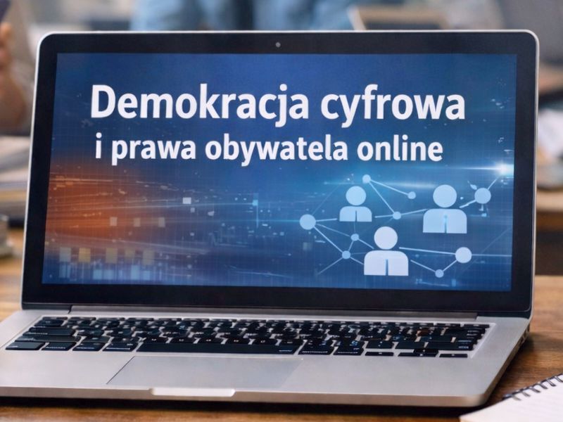 Osoby korzystające z laptopa w kontekście demokracji cyfrowej